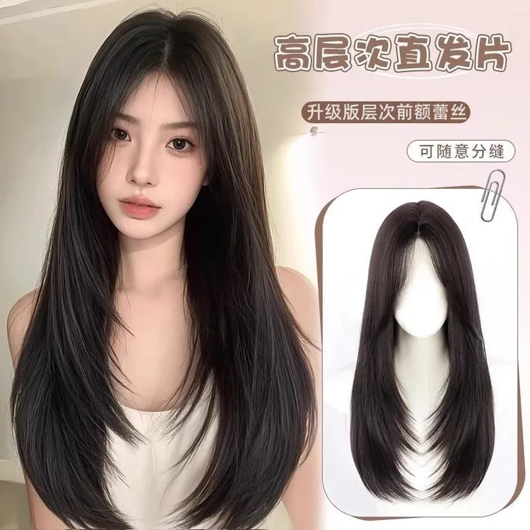 假发女全头套高层次仿真中分长直发自然无痕氛围感八字整顶假发套