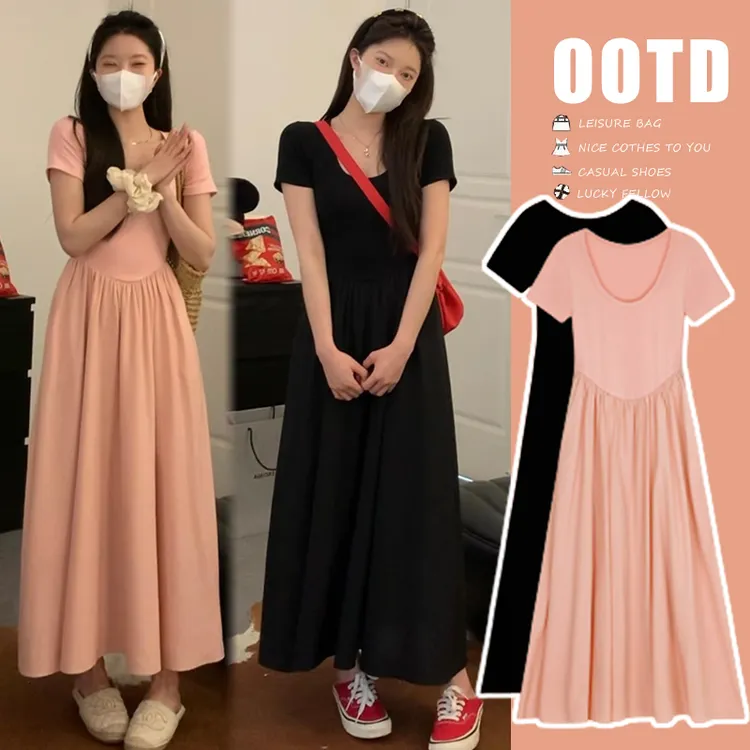 孕妇装夏装连衣裙高级感赫本风拼接法式孕妇裙修身显瘦夏季薄款裙