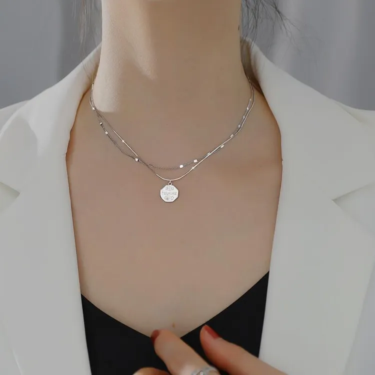合金项链 小众设计感字母个性叠戴吊牌女夏ins风锁骨链气质颈链潮