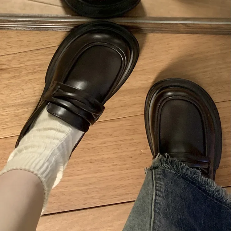 【现货】南在南方英伦风棕色厚底乐福鞋皮鞋女2025春秋法式增高单鞋