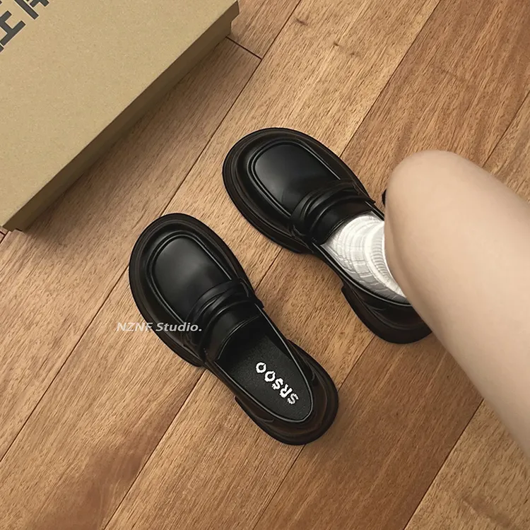 【现货】南在南方英伦风黑色小皮鞋女2025新款春秋复古jk厚底乐福鞋