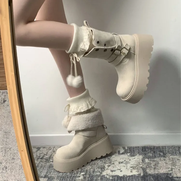 东北厚底增高雪地靴女款2025新款冬季网红加绒加厚保暖舒适棉鞋子