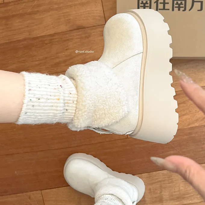 东北白色增高加绒加厚厚底雪地靴女款2024新款冬季保暖防滑棉鞋子