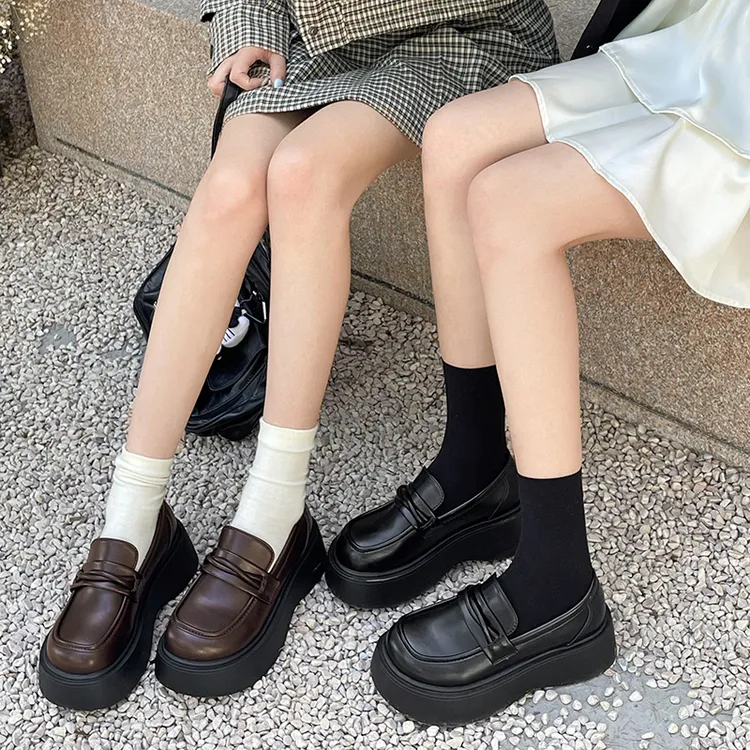 法式百搭英伦风厚底小皮鞋女2025新款春秋增高百搭配裙子乐福鞋子