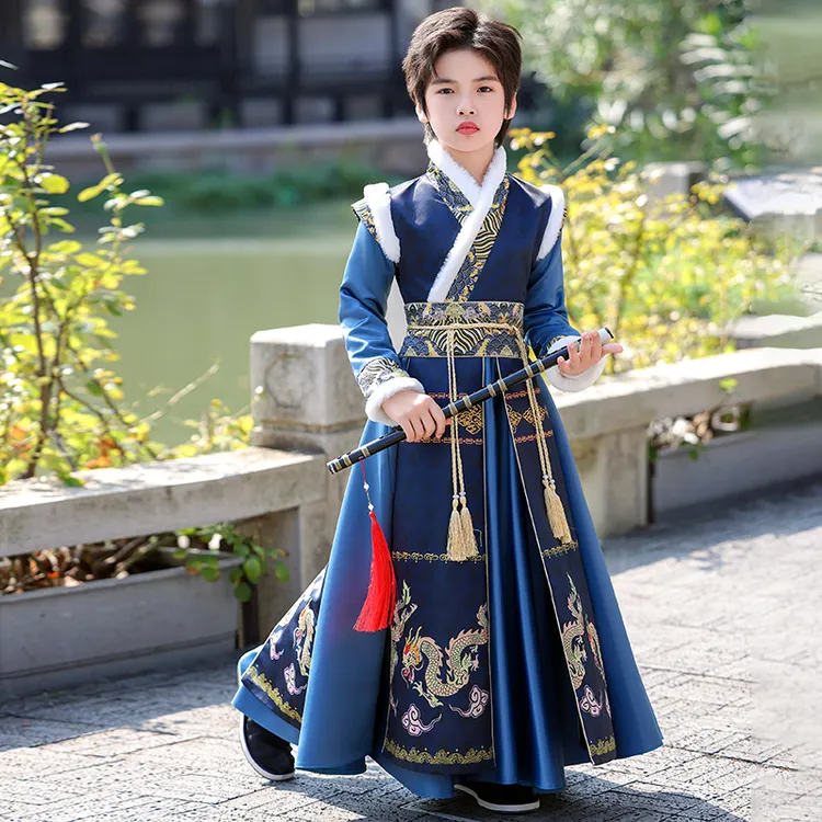 男童冬季唐装儿童国学服加绒加厚古装中国风冬款男孩汉服男童