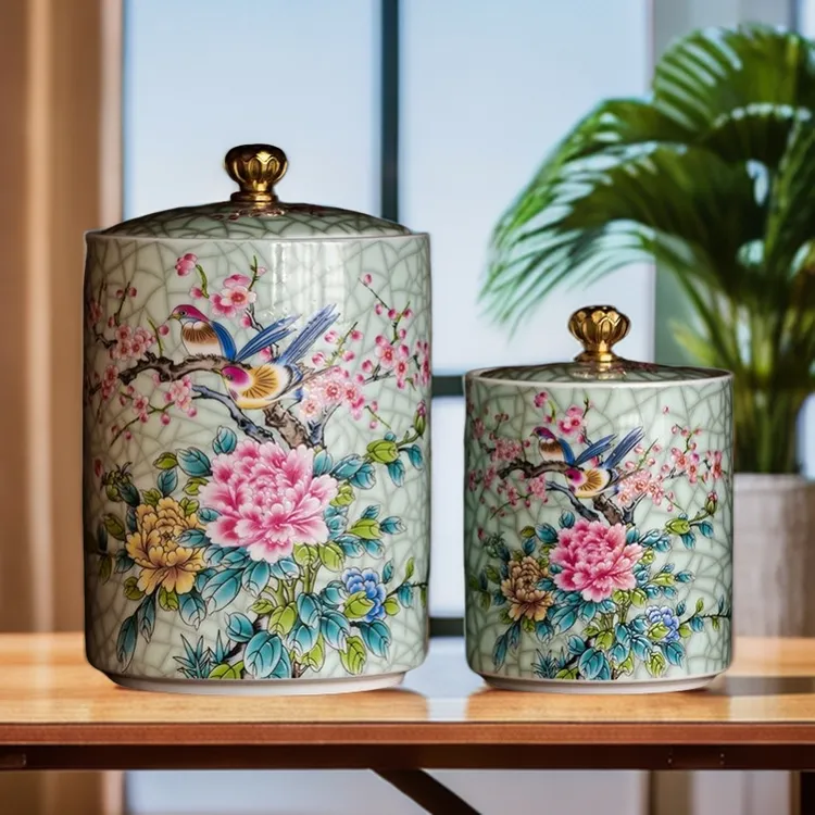 高档珐琅彩茶叶罐茶叶储存糖果防潮陶瓷罐便携功夫茶具配件密封罐