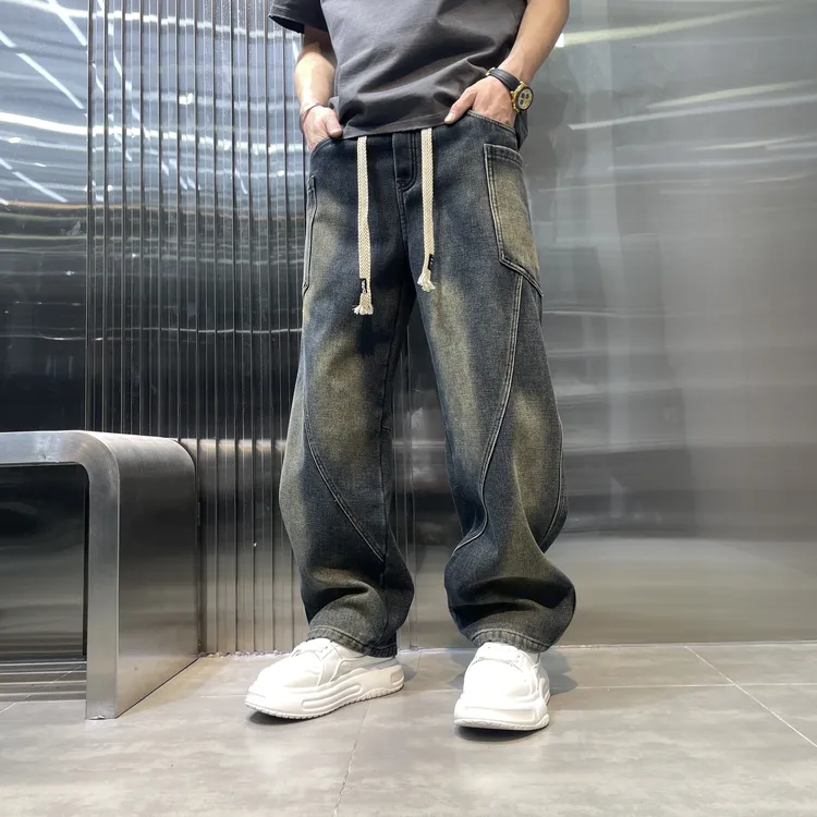 冬季加绒水洗美式牛仔裤裤子男士大码男款复古百搭宽松牛仔裤男款