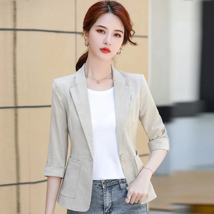 小西装外套女夏季薄款休闲2025新款气质小个子七分袖修身中袖西服