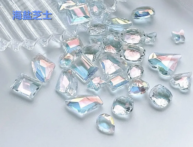 玥玥家海盐芝士K9高品质冰透透底异形混装钻尖底美甲超闪炫彩透白