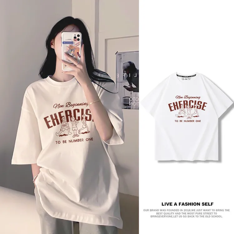 t342#卡通印花短袖T恤女2023夏季新款宽松上衣潮 网红直播