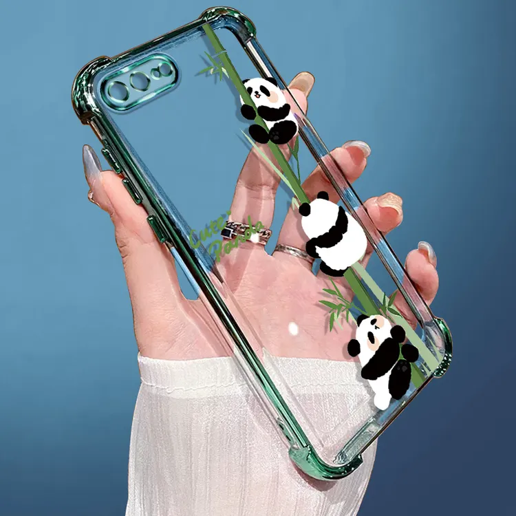 适用苹果7手机壳7plus电镀四角气囊防摔透明软壳精孔潮流款熊猫
