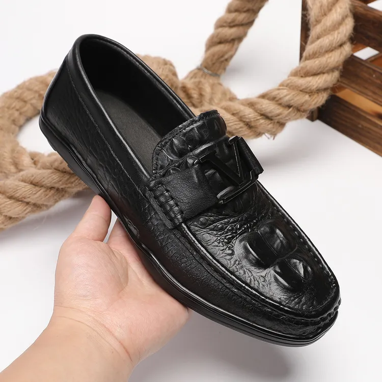 欧洲站潮鞋休闲皮鞋男真皮软底豆豆鞋一脚蹬懒人乐福鞋男士乐福鞋