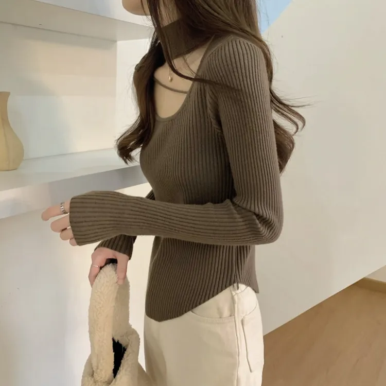 春冬季新款别致洋气上衣心机针织打底衫女装秋冬内搭纯欲挂脖毛衣