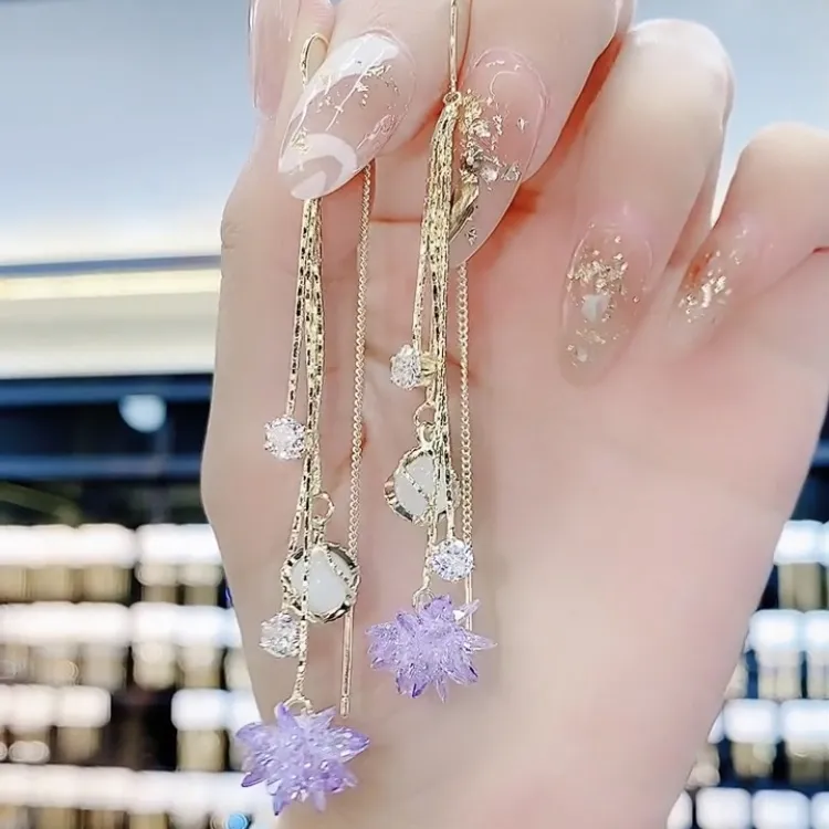 铜合金珐琅耳饰 《100号商品》轻奢耳饰女神必备高级紫色冰花