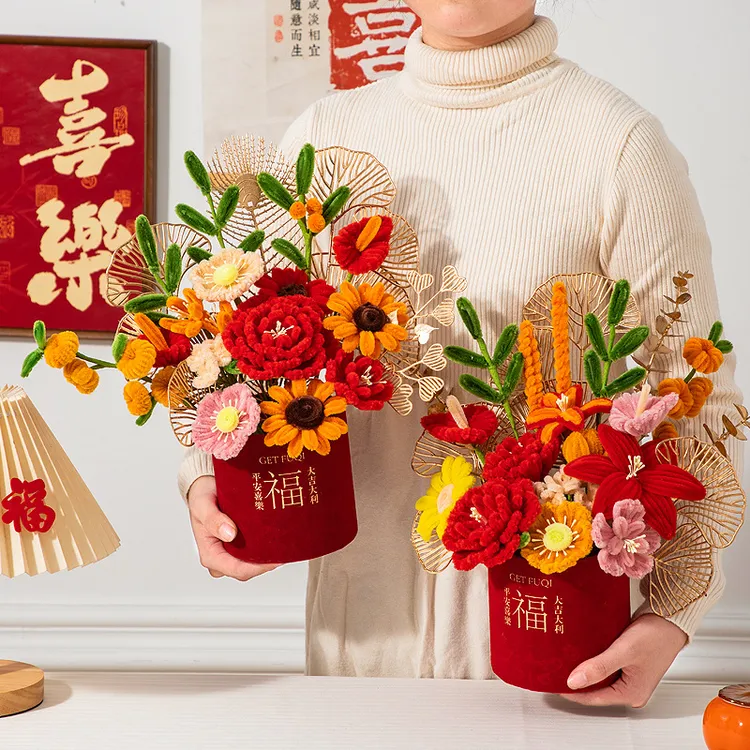 新年礼物春节元旦蛇年布置摆件扭扭棒diy材料包过年装饰抱抱福桶