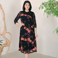 司缪【W3304】轻奢大码女装气质妈妈装显瘦高定重磅锦氨蕾丝连衣裙