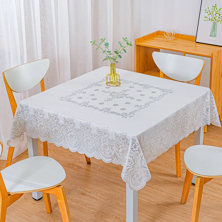 正方形桌布防水防烫免洗八仙桌台布欧式PVC四方桌 麻将桌盖布银色