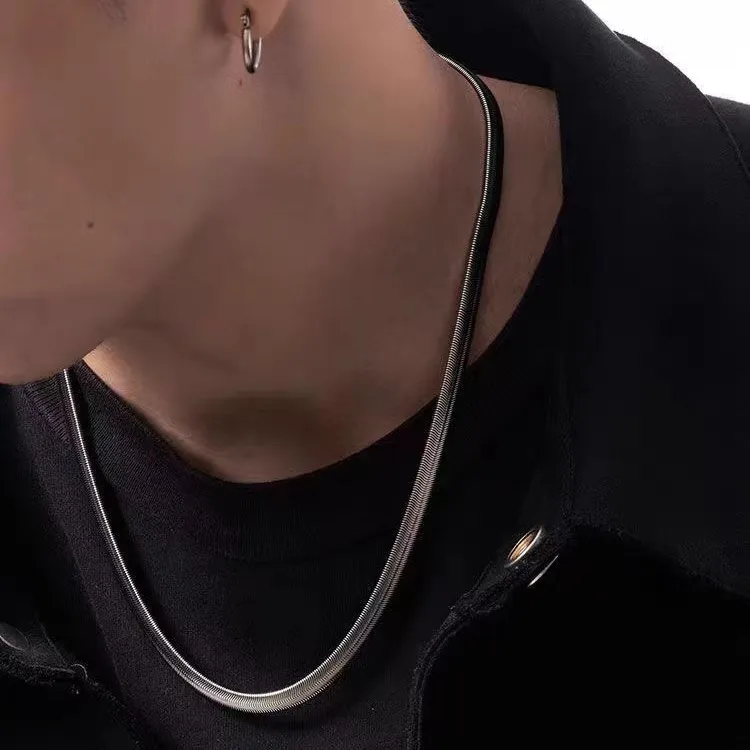 范哲洛 不锈钢项链 扁蛇链男士时尚百搭小众欧美简约个性ins潮流