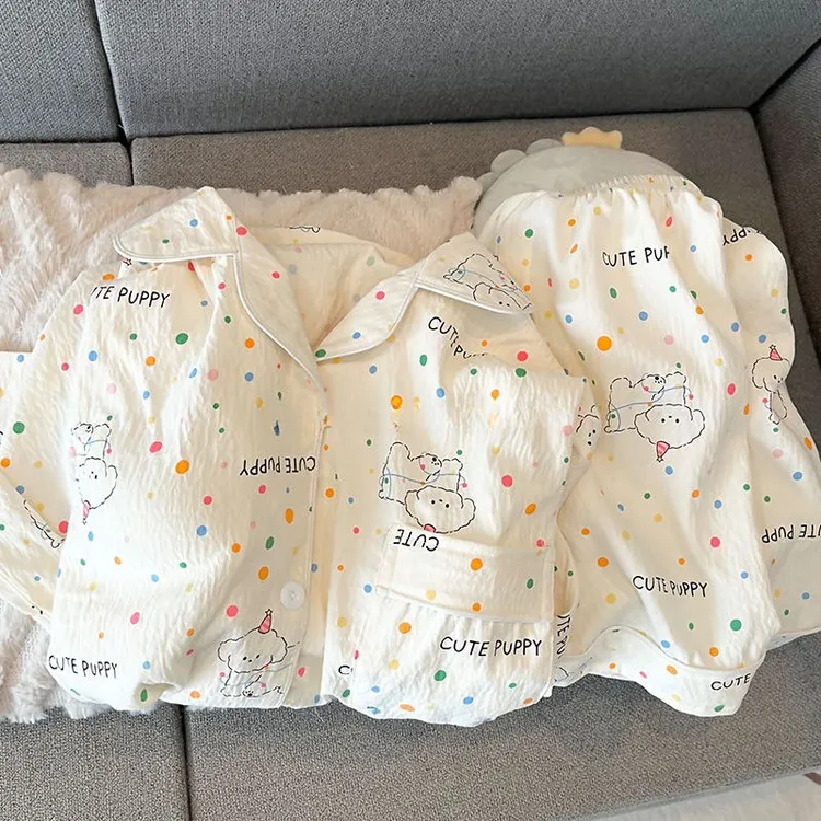 ins风可爱小狗睡衣女款夏季短袖短裤两件套卡通可爱家居服套装