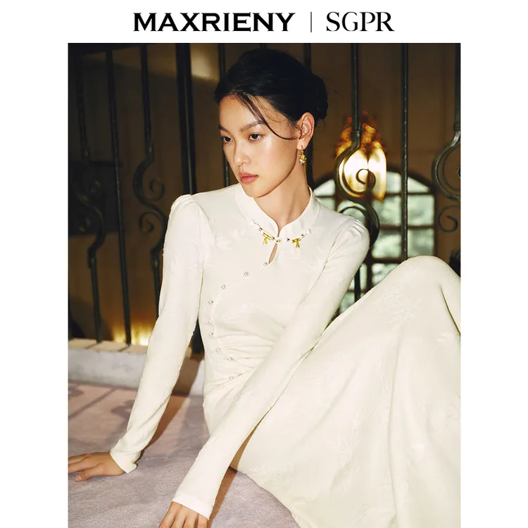 [东方新摩登]MAXRIENY雪竹针织裙贵雅新中式提花长裙