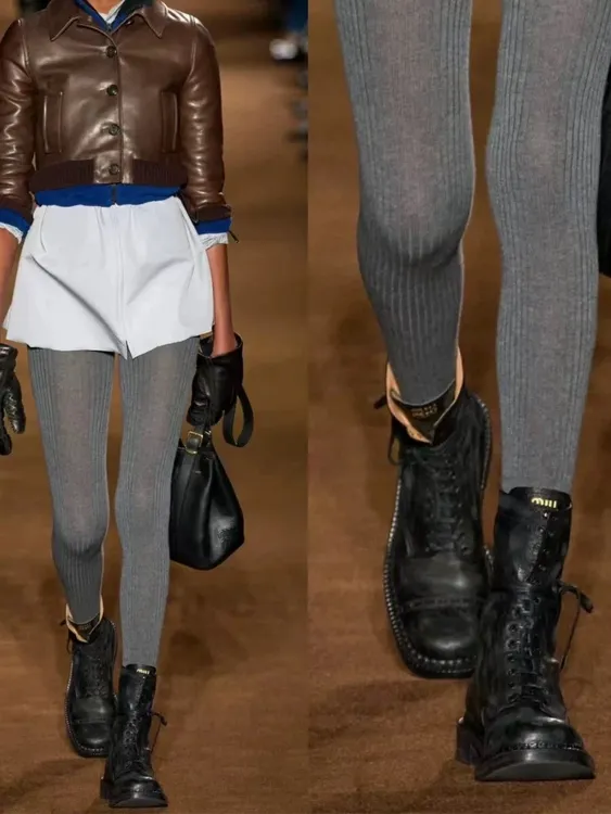 现货 【m1u羊毛连裤袜】高定版秀场同款秋冬保暖条纹织带标打底袜