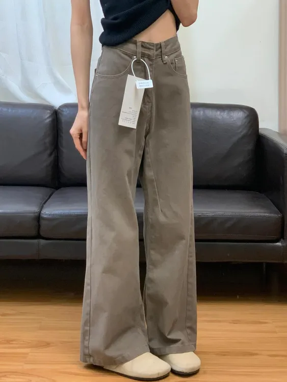 美拉德复古高街阔腿牛仔裤女2024秋季新款高腰宽松垂感直筒拖地裤