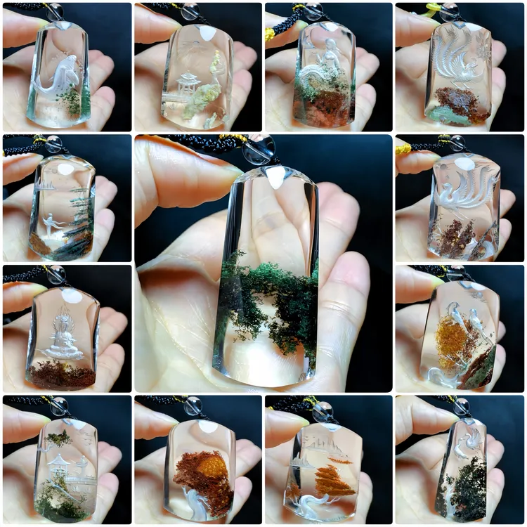 东海水晶雕刻貔貅天然水晶吊坠平安无事牌红白黄绿幽灵毛衣链项链