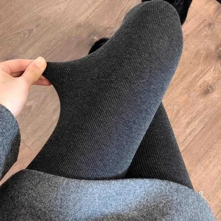 【加厚加绒】350克竖条纹保暖显瘦打底裤袜大码高腰秋冬季踩脚裤袜