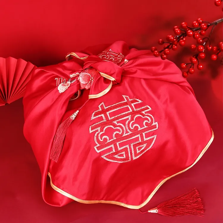 结婚包袱皮女方陪嫁流苏精致刺绣红包袱中国风新娘包裹布婚庆用品