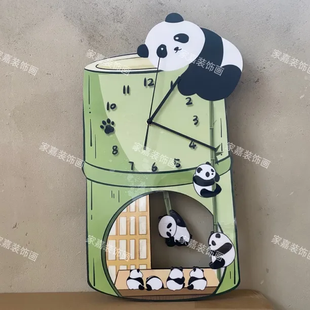 卡通创意熊猫摇摆装饰挂墙钟表客厅幼儿园儿童房静音家用时钟挂钟