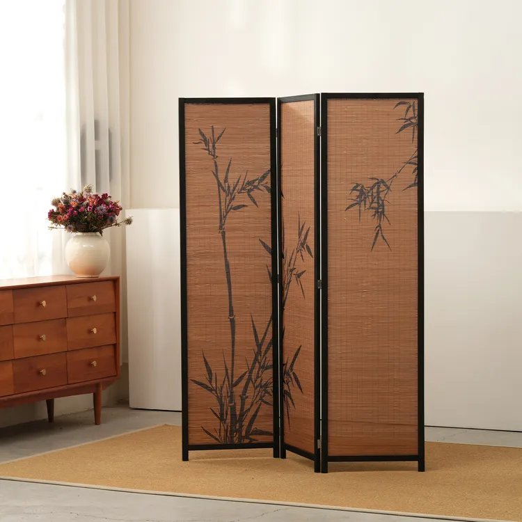 优选新中式屏风隔断客厅茶楼入户玄关国风竹影装饰墙竹编围挡阳台