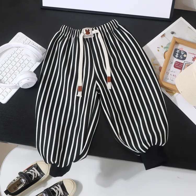 2025春秋款儿童休闲条纹裤运动男女童洋气裤子宝宝哈伦裤萝卜裤
