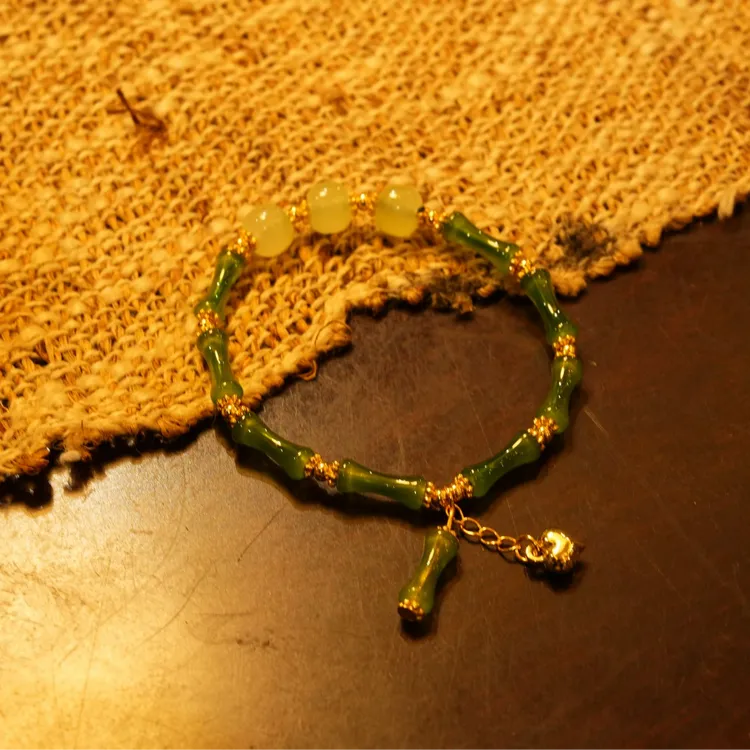 合金手链 翠玉竹节三生石