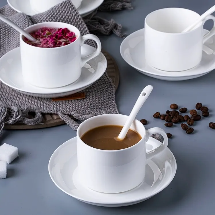 景德镇高温骨质瓷高档欧式简约网红款【咖啡杯】英式纯白色
