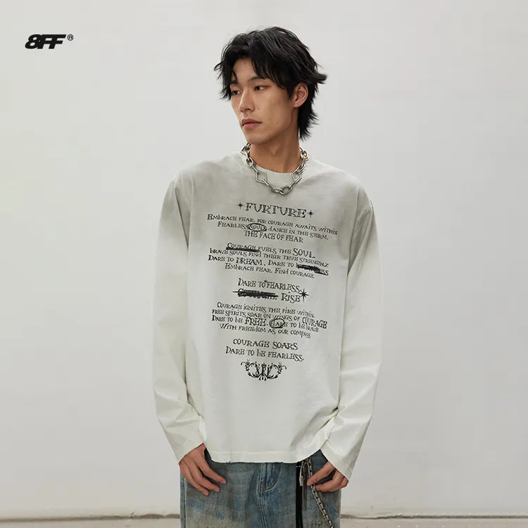 【左奇函同款】8FF/2海报印花水洗做旧长袖T重磅宽松泥染短袖上衣