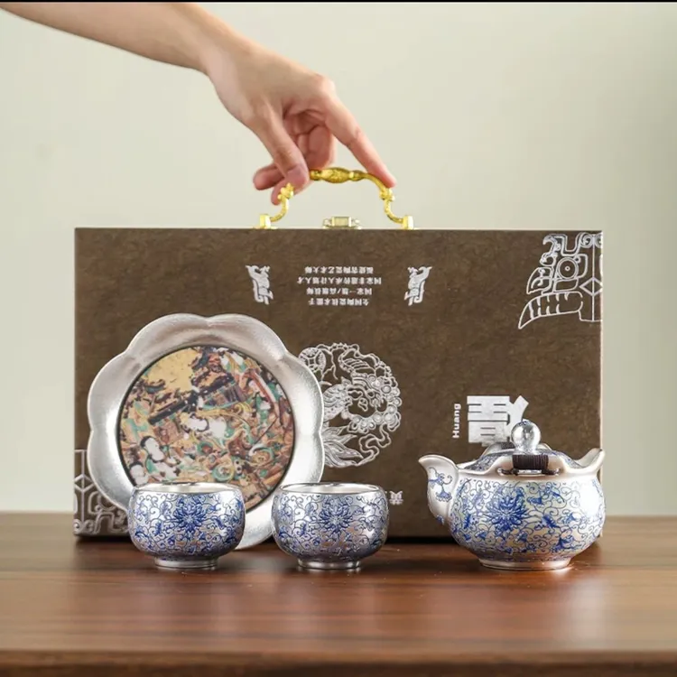 大师纯手工包银茶具手抓壶一壶二杯家用送礼品茶器高档茶壶小套装