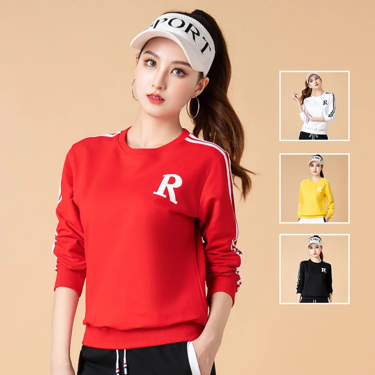春秋新款时尚运动跑步健身休闲百搭长袖女士宽松条纹韩版圆领卫衣