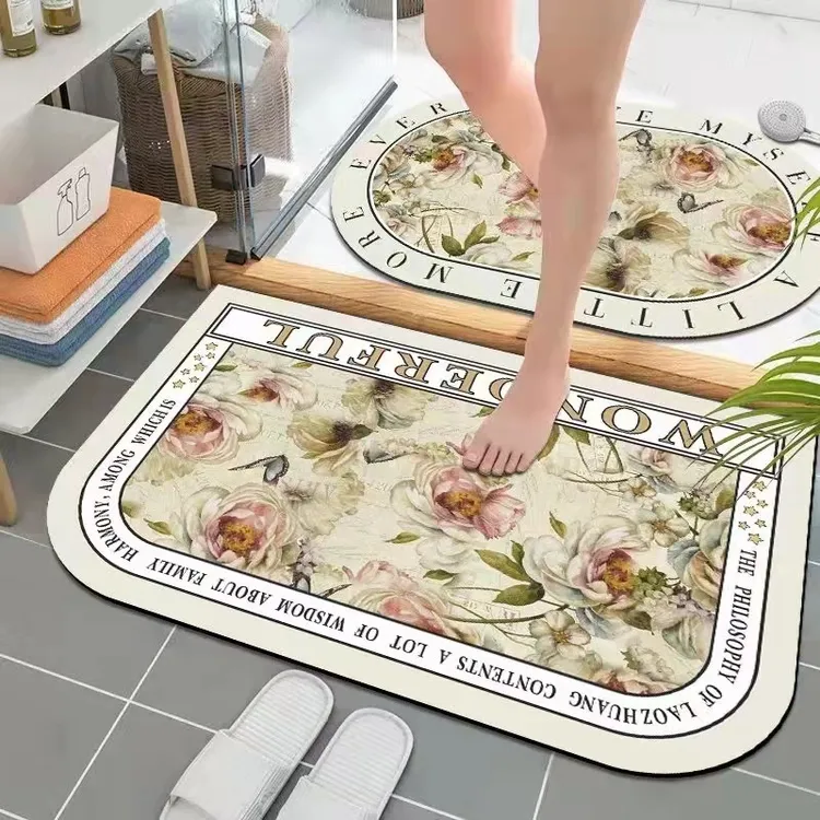【硅藻泥吸水垫】家用卫生间浴室吸水厕所防滑垫地垫软垫花朵脚垫