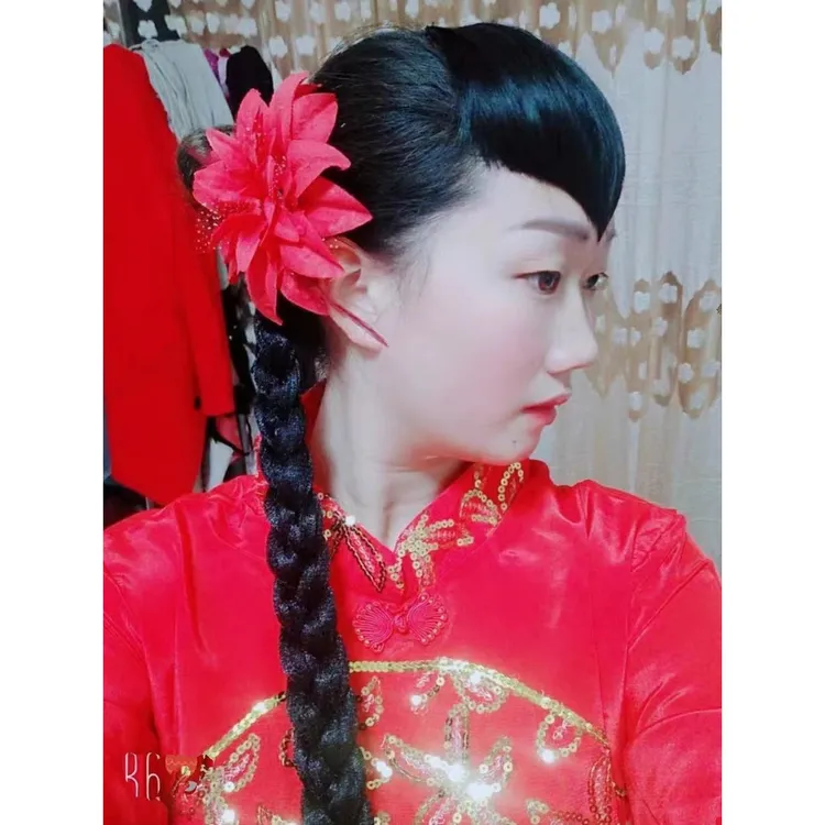 广场舞秧歌红花大辫 舞蹈假辫子麻花辫古装戏剧长辫子演出头饰