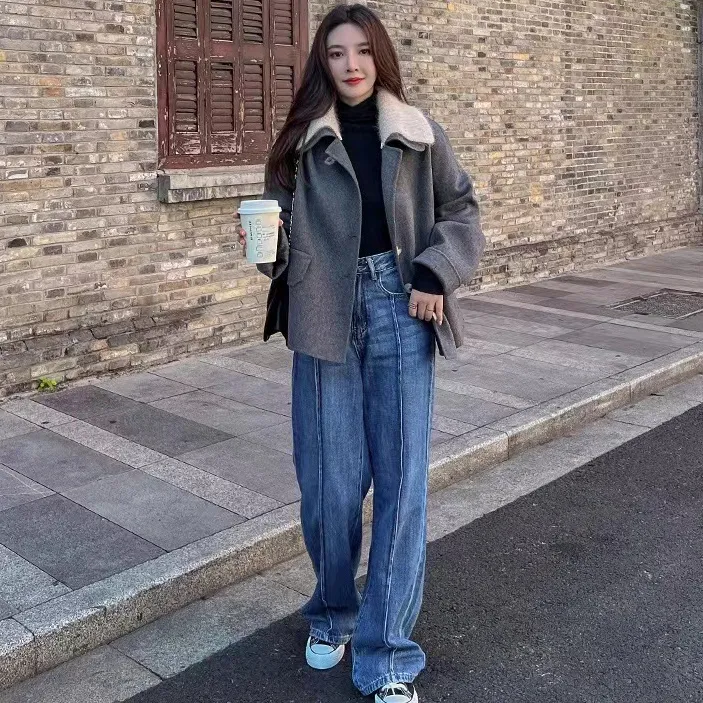 100%纯羊毛双面羊绒外套女宽松短款小个子2025春秋冬装款韩版上衣