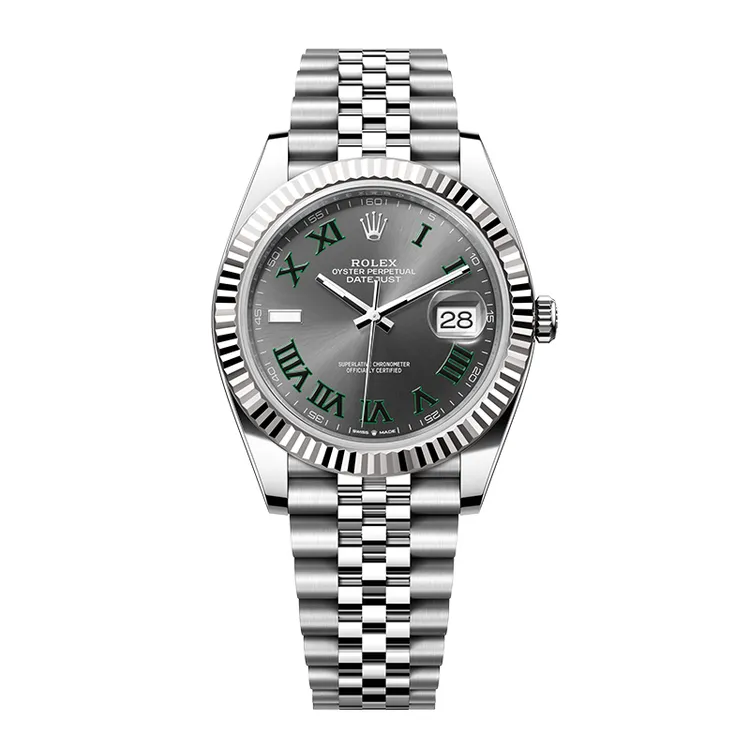 全新未使用 Rolex/劳力士 日志型41毫米五珠链灰盘绿罗男士机械表