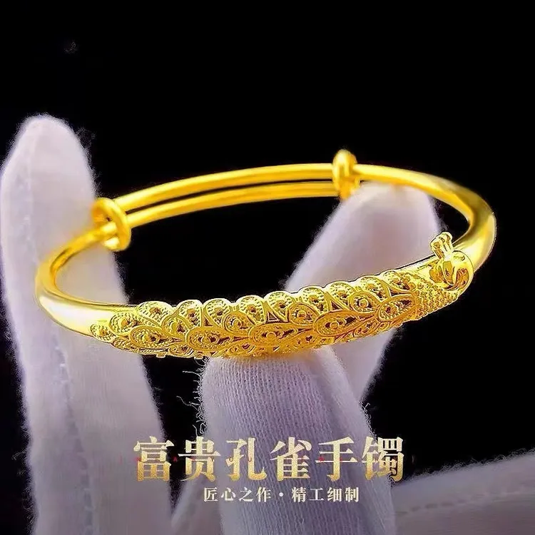 铜合金手镯 新中式富贵孔雀手镯不掉色女时尚百搭气质感精美镯子