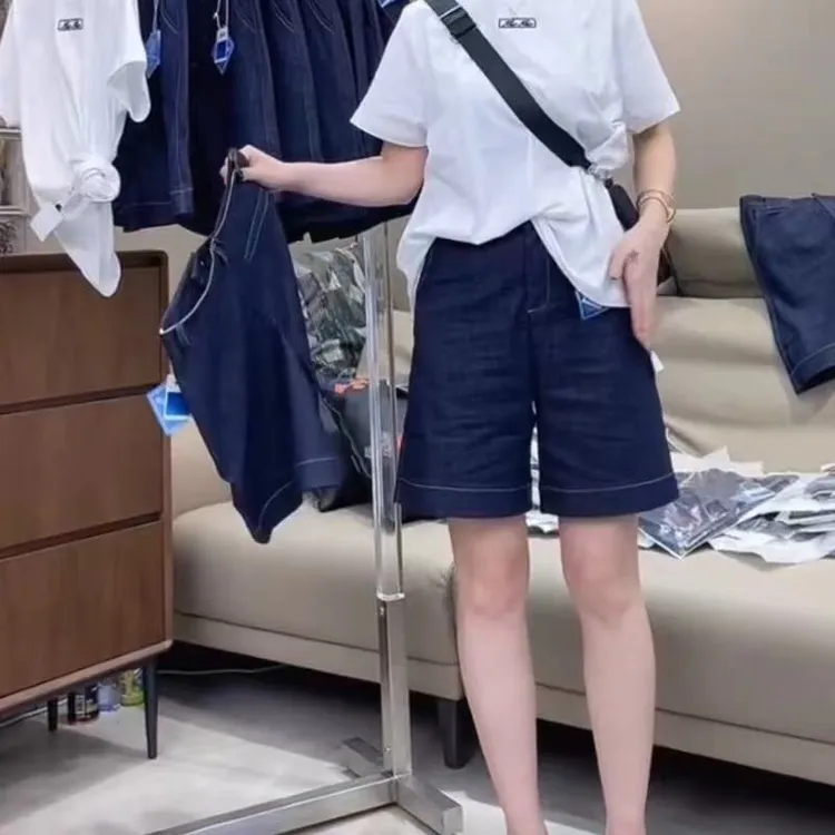 飞芊娅简约直筒阔腿五分短裤女2025夏季新款百搭显瘦显高牛仔短裤
