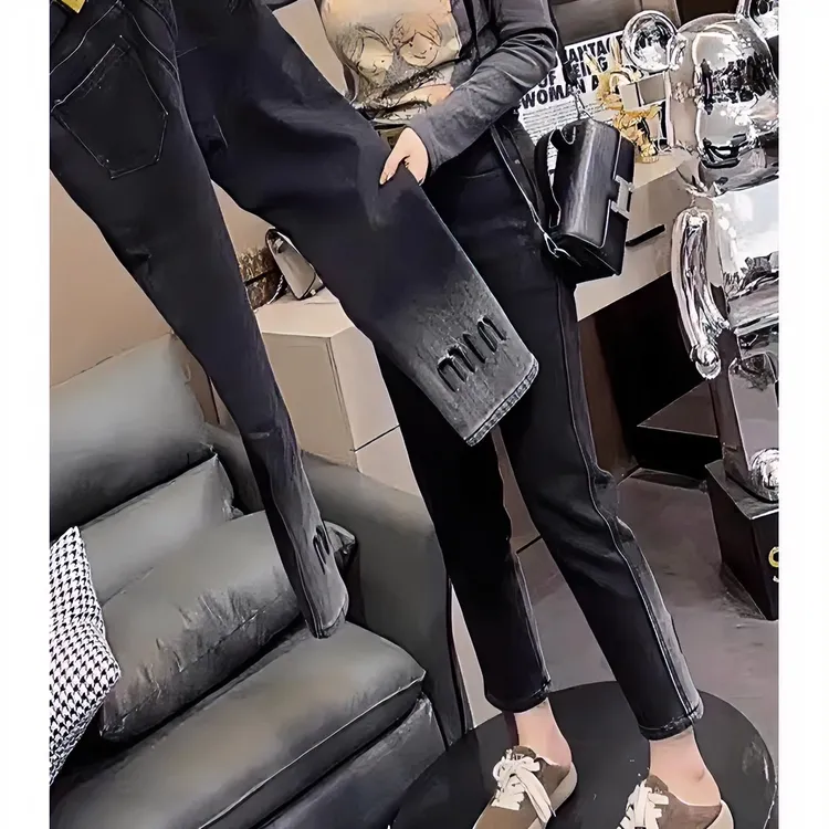 2025春季新款时尚高腰牛仔裤女款梨型身材弹力显瘦九分直筒烟管裤