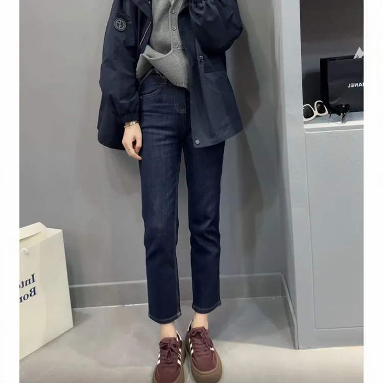 飞芊娅梨形身材显瘦弹力休闲牛仔裤女款新款小个子九分直筒烟管裤