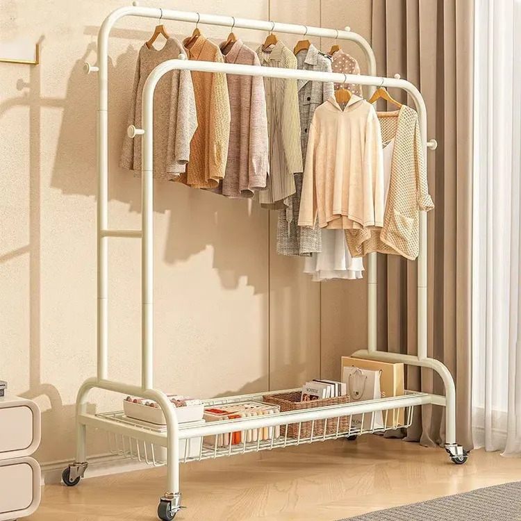 挂衣架落地卧室简易衣架可移动室内收纳置物架家用晾衣服杆衣帽架