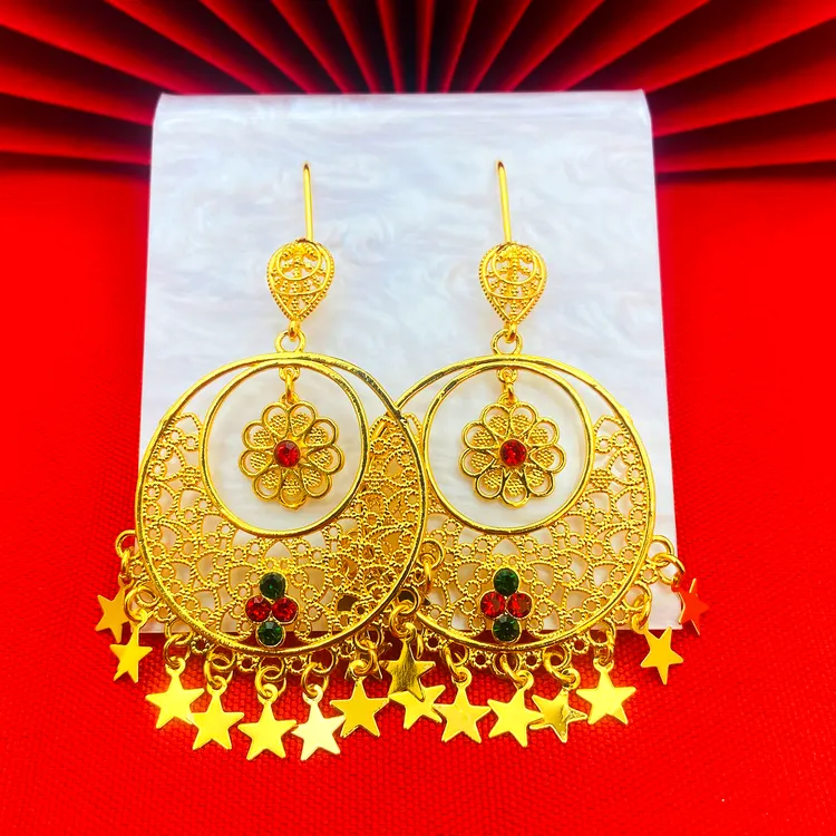 铜合金耳饰 【披星戴月流苏耳钩】民族风耳坠复古宫庭重工耳环气质