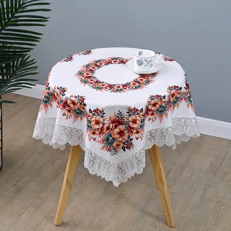 713-140*140cm繁花似锦白色防尘盖巾绒布印花床头柜盖布