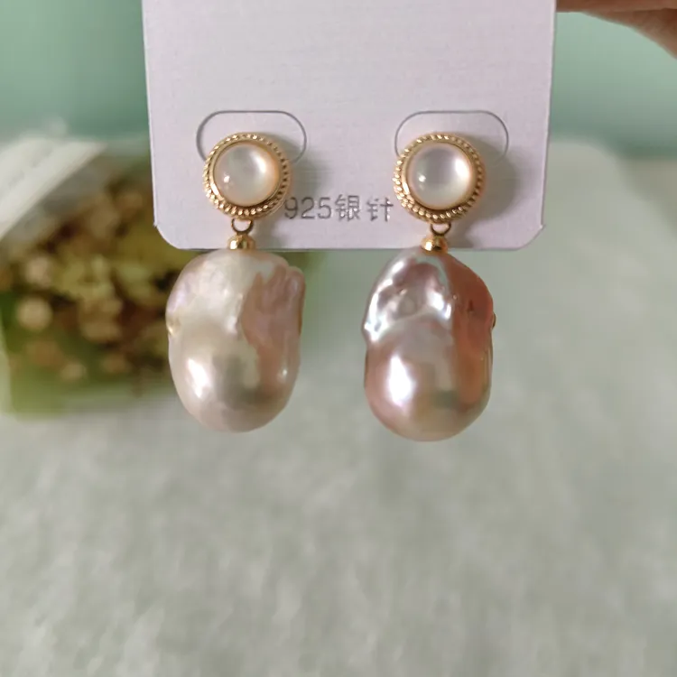 淡水珍珠耳环大肚子巴洛克款（s925银针）
