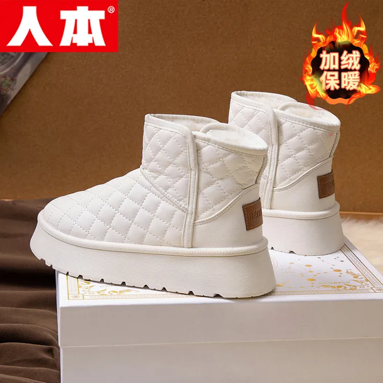 人本雪地靴女款秋季2025新款厚底增高加绒加厚保暖鞋子防滑棉鞋女